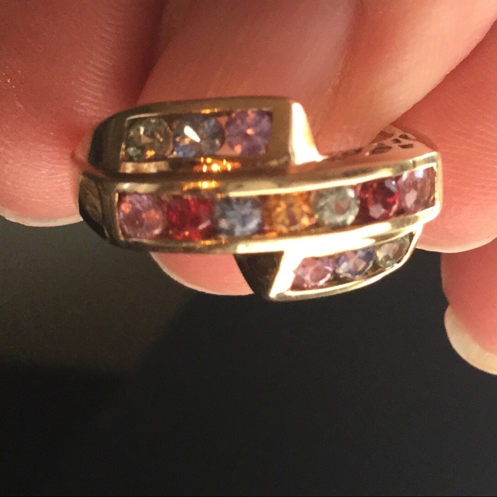 Multi colored genuine sapphire ring and 14 K gold